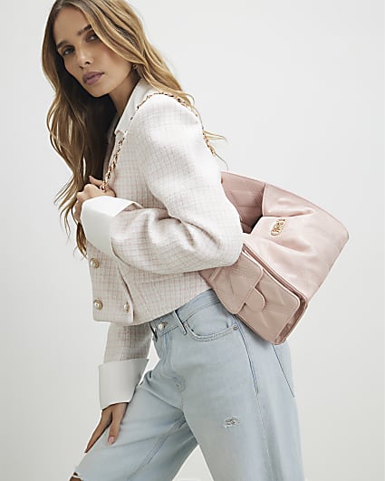 Pink Quilted Chain Handle Slouch Bag