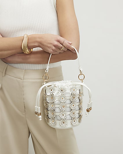 Cream 3D Floral Cut Out Bucket Bag