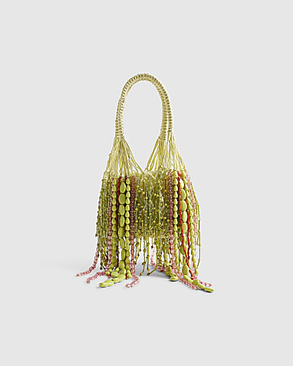Green Beaded Tassel Clutch Bag