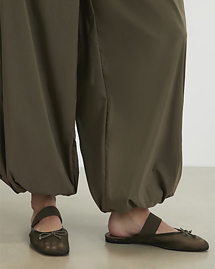 Khaki Mesh Backless Ballet Pumps