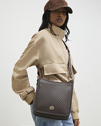 Brown Embossed Pocket Messenger Bag