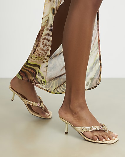 Gold Shell Toe Thong Heeled Sandals