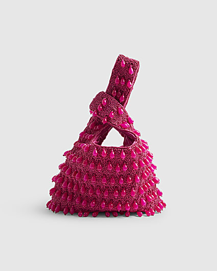Pink Beaded Clutch Bag