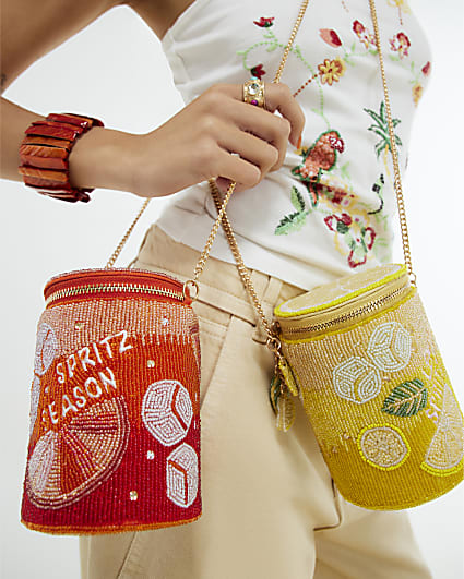 Orange Spritz Beaded Crossbody Bag
