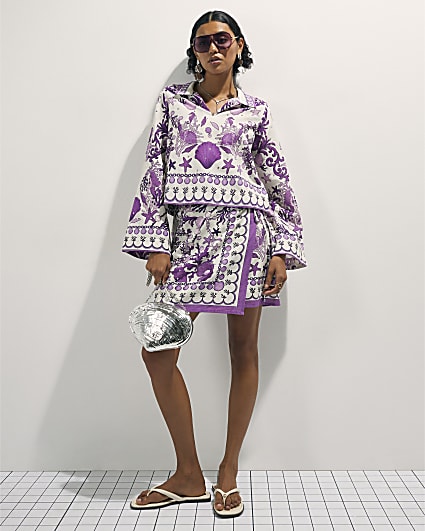 Purple Sea Chain Print Mini Beach Skirt
