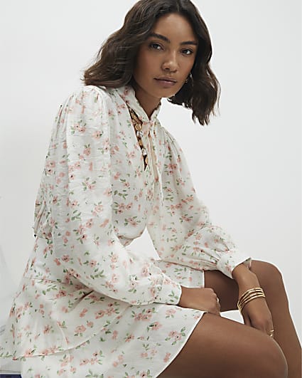 Pink Floral Pussybow Blouse