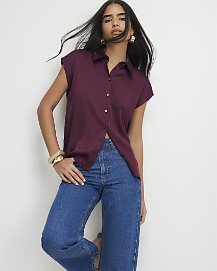 Red Satin Short Sleeve Shirt