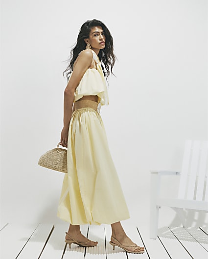 Yellow Poplin Bubble Hem Skirt