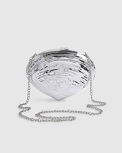 Silver Shell Hard Clutch Bag