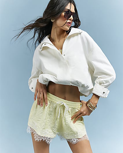 Yellow Lace Trim Shorts