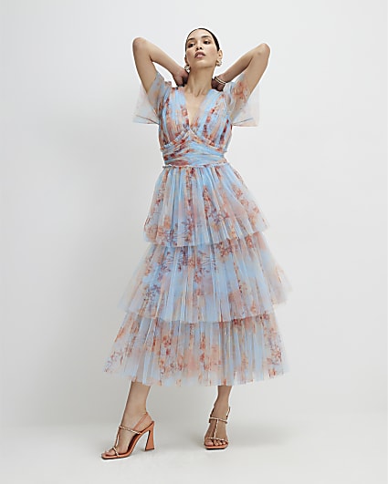 Blue Tulle Midi Dress