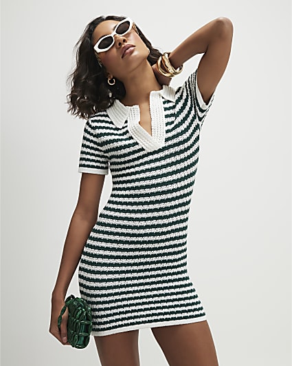 Green Knitted Polo Mini Dress
