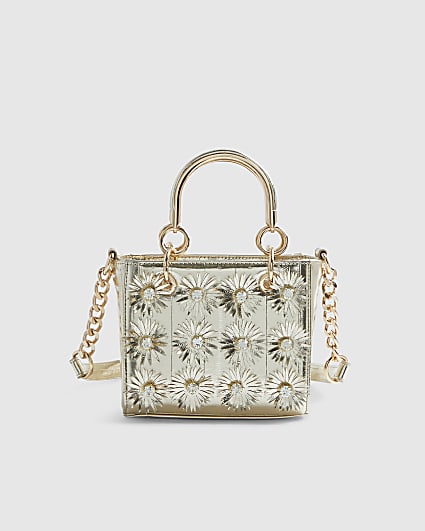 Gold 3D Floral Applique Tote Bag