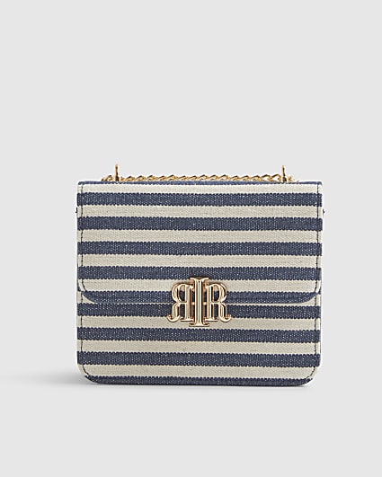 Navy Mini Stripe Satchel Purse