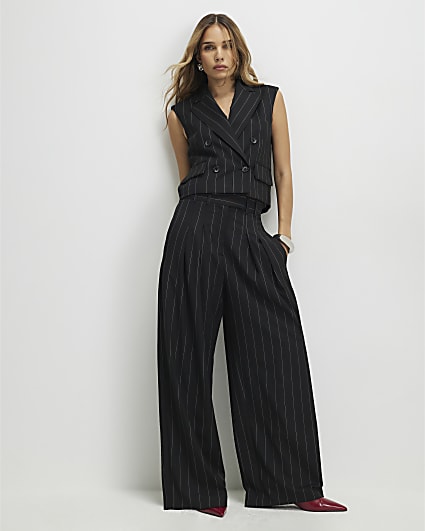 Black Pinstripe Wide Leg Trousers