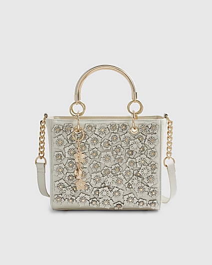 Cream Floral Applique Tote Bag