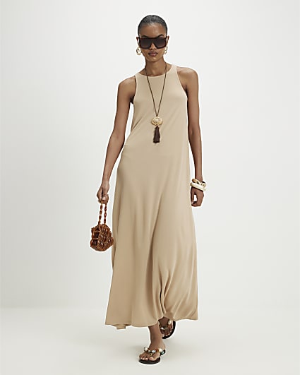 Beige Sleeveless Modal Maxi Dress