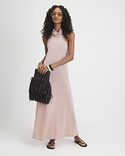 Pink Halter Neck Midi Maxi Dress