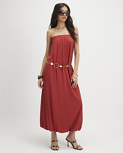 Orange Bandeau Bubble Hem Maxi Dress
