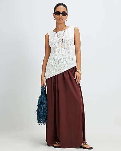 Petite Brown Circle Midi Skirt