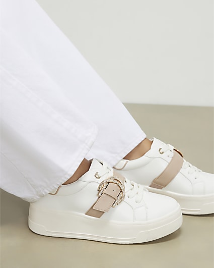 White Diamante Buckle Chunky Trainers