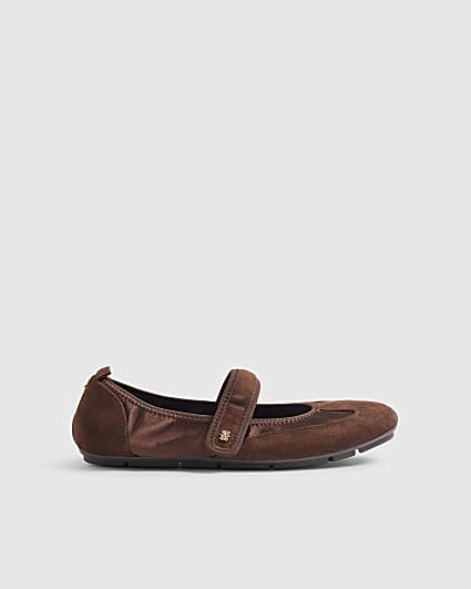 Brown Velcro Strap Sneakerina Ballet Pumps