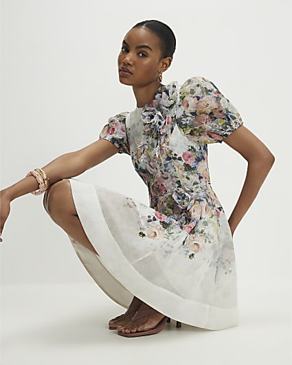 White Floral 3D Flower Mini Dress