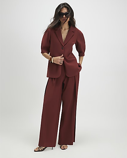 Red Belted Barrel Leg Trousers