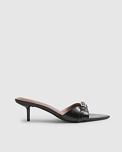 Black Buckle Pointed Heeled Mules