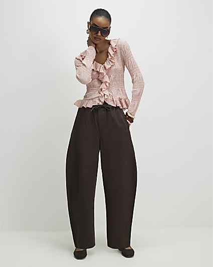 Brown Elasticated Tapered Denim Trousers