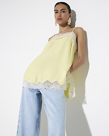 Yellow Lace Trim Cami Top