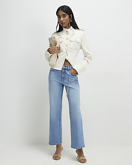 Blue Crease Front Kick Flare Jeans