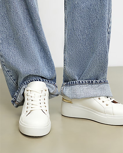 White Flatform Lace Up Trainers