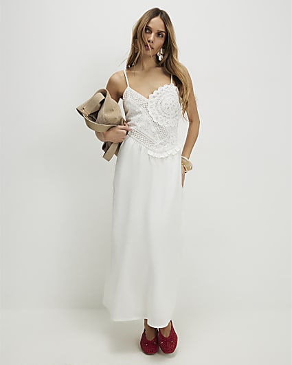 Cream Long Sleeved Pleated Midi Dress | River Island