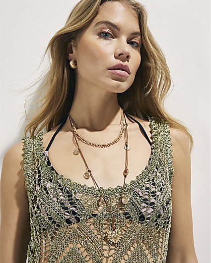 Gold coin heart layered necklace