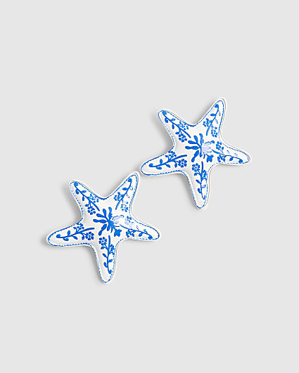 Blue painted starfish stud earrings