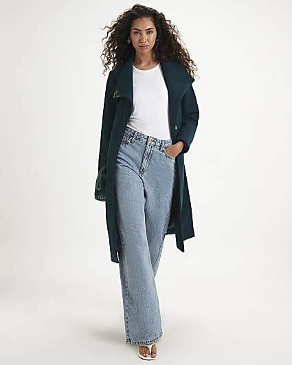 Green Belted Longline Robe Coat