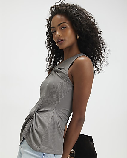 Grey Sleeveless Double Twist Top