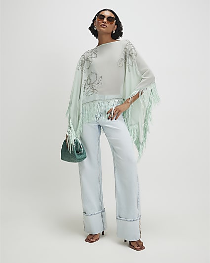 Blue Beaded Tassel Cape