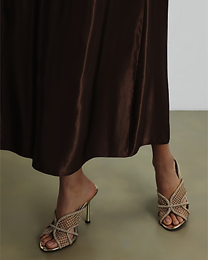 Gold Diamante Mesh Heeled Mules