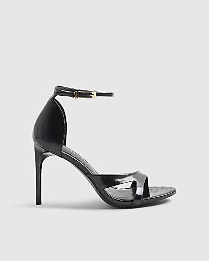 Black Barely There Cut Away Heeled Sandals