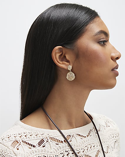 Gold Diamante Coin Drop Earrings