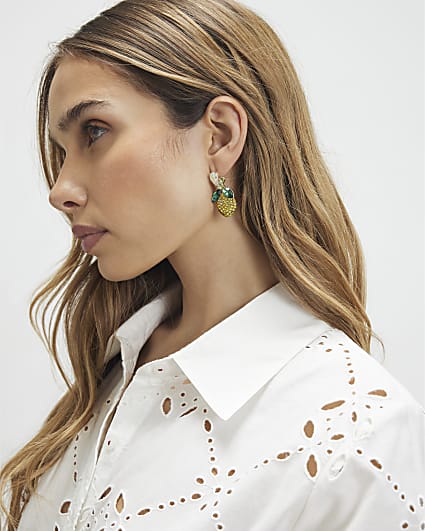 Yellow rhinestone lemon earrings