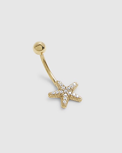 Gold Diamante Starfish Belly Bar