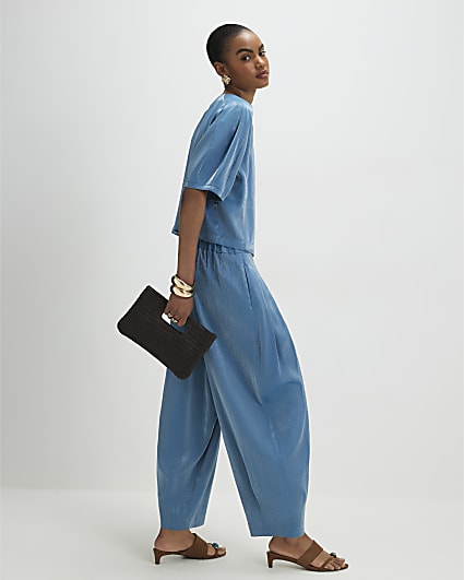Blue Shimmer Balloon Leg Trousers