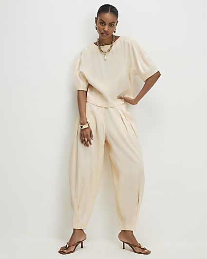 Cream Shimmer Balloon Leg Trousers