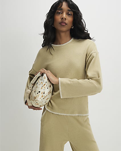 Green Long Sleeve Whipstitch Cosy Sweatshirt