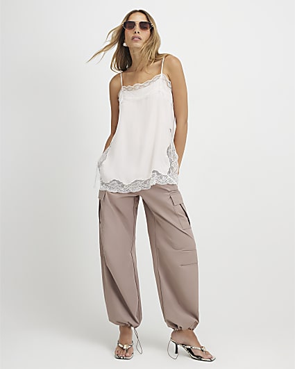 Beige Multi Pocket Utility Cargo Trousers