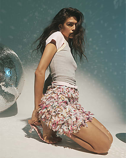 Pink Textured Confetti Mini Skirt