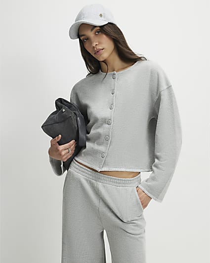 Grey Long Sleeve Cosy Whipstitch Cardigan